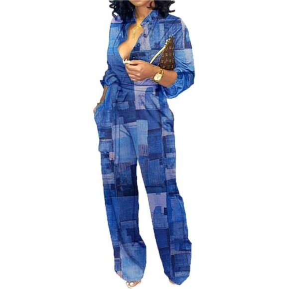 New With Tags Other - New Women's Elegant Business Casual Jumpsuit - Button-Down V-Neck, Long Sleeve,